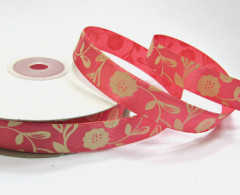 Лента атласная декоративная с рисунком "цветы золотистые" 15мм (уп.50ярд)